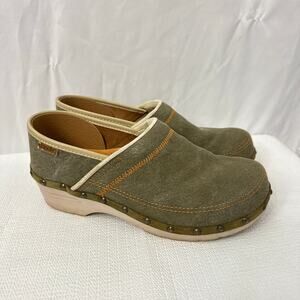 Dansko Clogs Womens Size 10 Olive Canvas Studded Slip On Boho EU 40